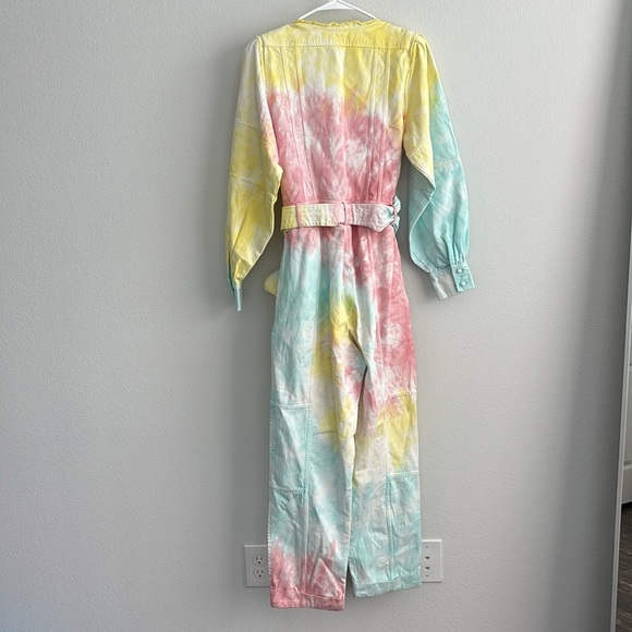 Loveshackfancy Paca Tie-dyed Belted Denim Jumpsuit In Multicolor - Picture 3 of 6